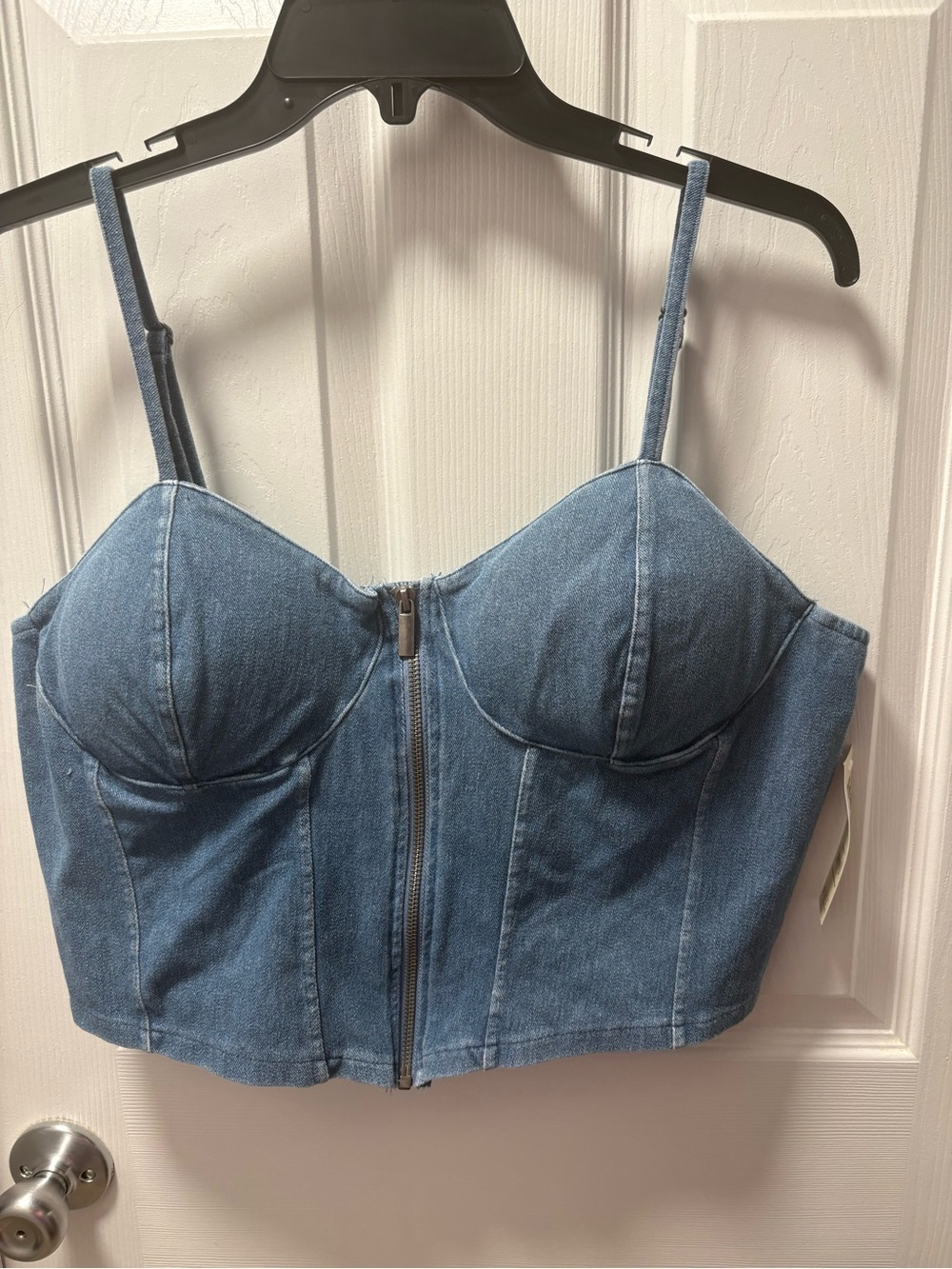No Boundaries Denim Bustier Crop Top - Light Blue